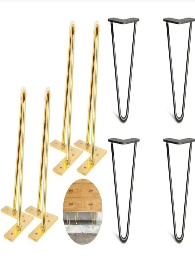 AAKASH DECOR Sofa Leg 4/5 / 6 Inches PVD Gold Finish & Matt Black Finish Hairpin Shape Set of 4 (Comes with Warrenty) - Image 1